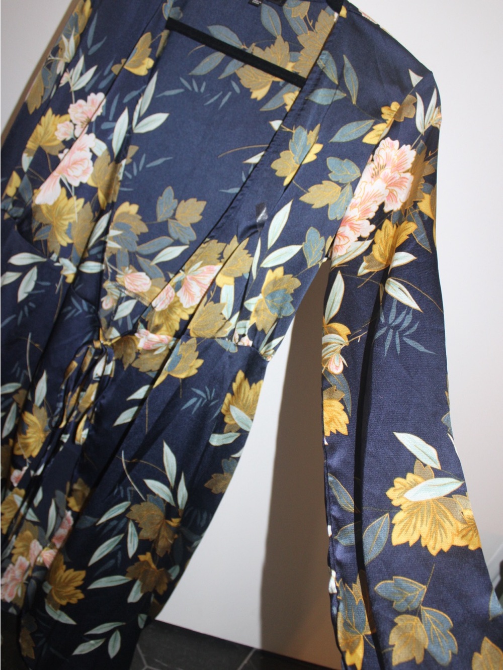 Lulus Love is Life Navy Blue Floral Print Satin Wrap Dress - Size Small - Picture 6 of 11